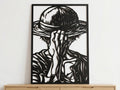 Laser Cut Anime Wall Art Decor – Monkey D Luffy | Flow-Line Art Black Frame | SVG AI DXF dwg Files
