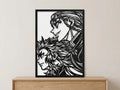Laser Cut Anime Wall Art Decor – Rengoku and Uzui | Flow-Line Art Black Frame | SVG AI DXF dwg Files
