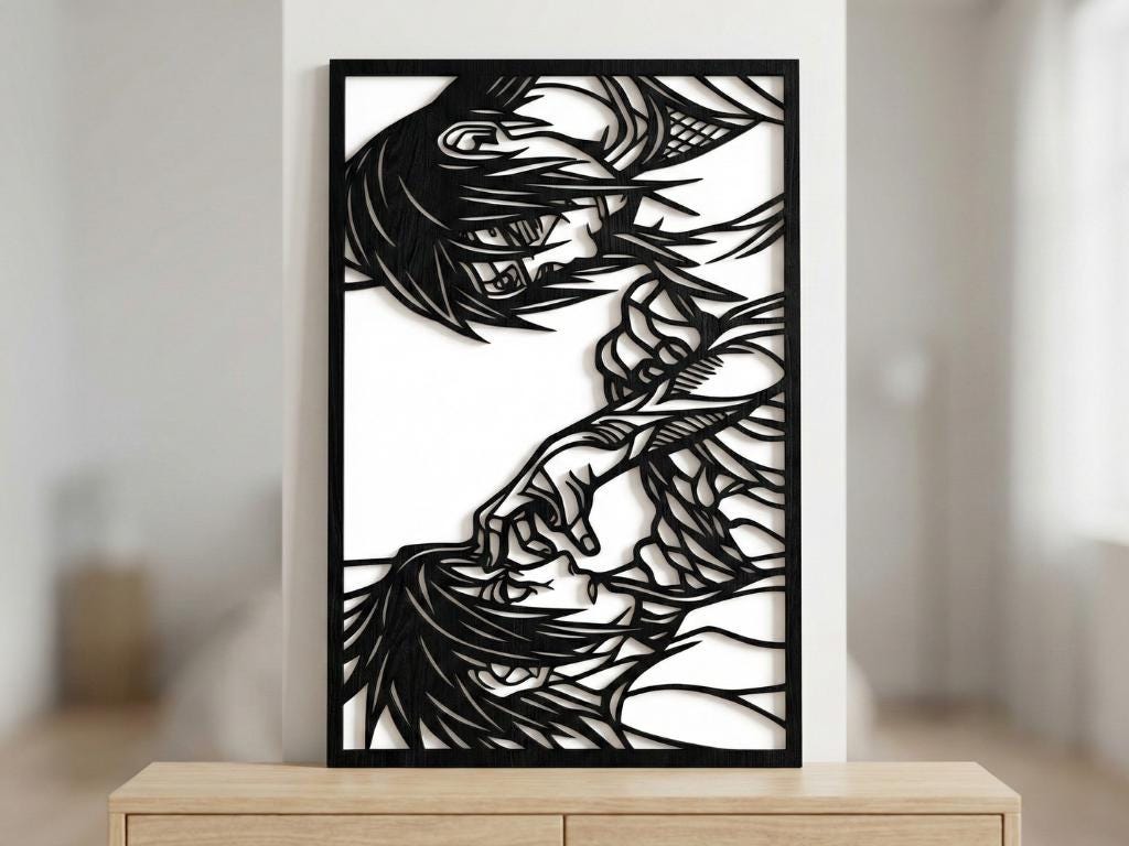 Laser Cut Anime Wall Art Decor – Sasuke and Itachi | Flow-Line Art Black Frame | SVG AI DXF dwg Files