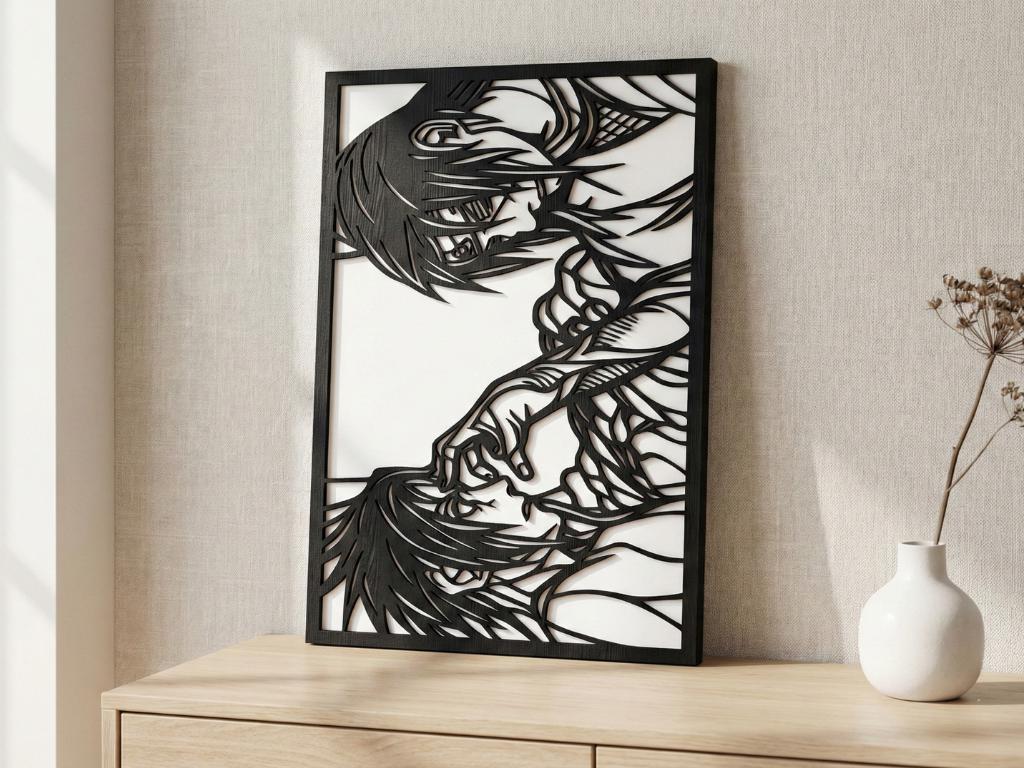 Laser Cut Anime Wall Art Decor – Sasuke and Itachi | Flow-Line Art Black Frame | SVG AI DXF dwg Files