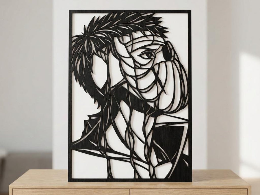 Arte Decorativo de Pared Anime para Corte Láser – Tobi | Flow-Line Art con Marco Negro | Archivos SVG AI DXF DWG PNG JPG