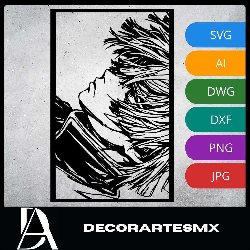 Laser Cut Anime Wall Art Decor – Zenitsu Agatsuma | Flow-Line Art Black Frame | SVG AI DXF dwg Files