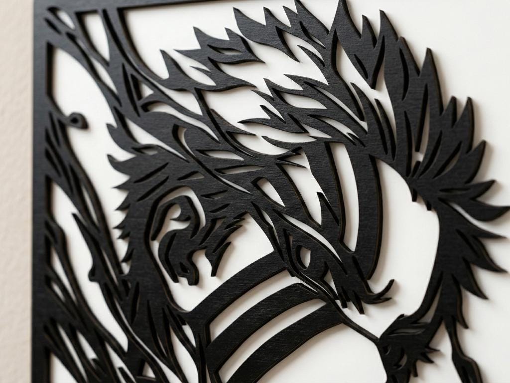 Laser Cut Anime Wall Art Decor – Akaza | Flow-Line Art Black Frame | SVG AI DXF dwg Files