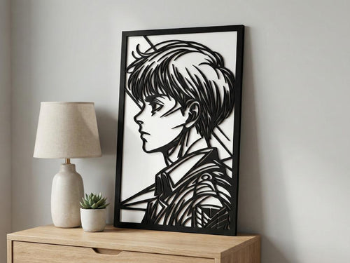 Laser Cut Anime Wall Art Decor – Armin Arlert | Flow-Line Art Black Frame | SVG AI DXF dwg Files