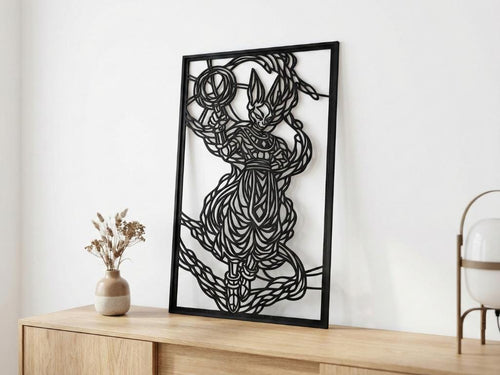 Laser Cut Anime Wall Art Decor – Beerus | Flow-Line Art Black Frame | SVG AI DXF dwg Files