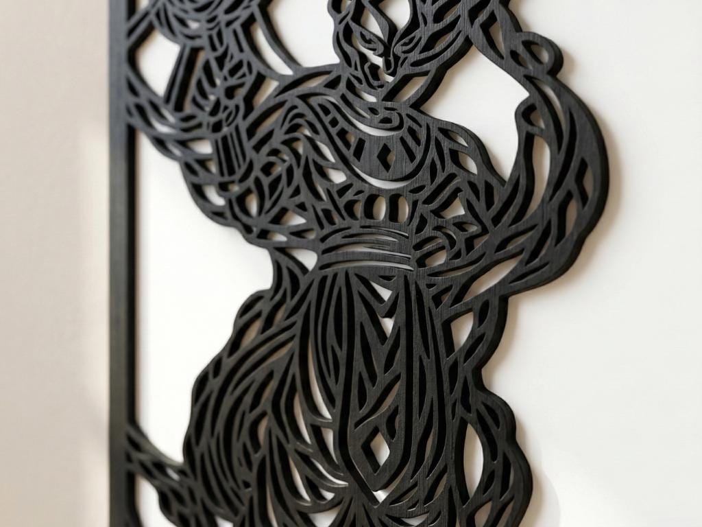 Laser Cut Anime Wall Art Decor – Beerus | Flow-Line Art Black Frame | SVG AI DXF dwg Files