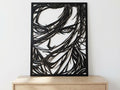 Laser Cut Anime Wall Art Decor – Eren Yeager | Flow-Line Art Black Frame | SVG AI DXF dwg Files