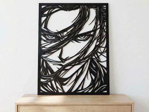 Laser Cut Anime Wall Art Decor – Eren Yeager | Flow-Line Art Black Frame | SVG AI DXF dwg Files