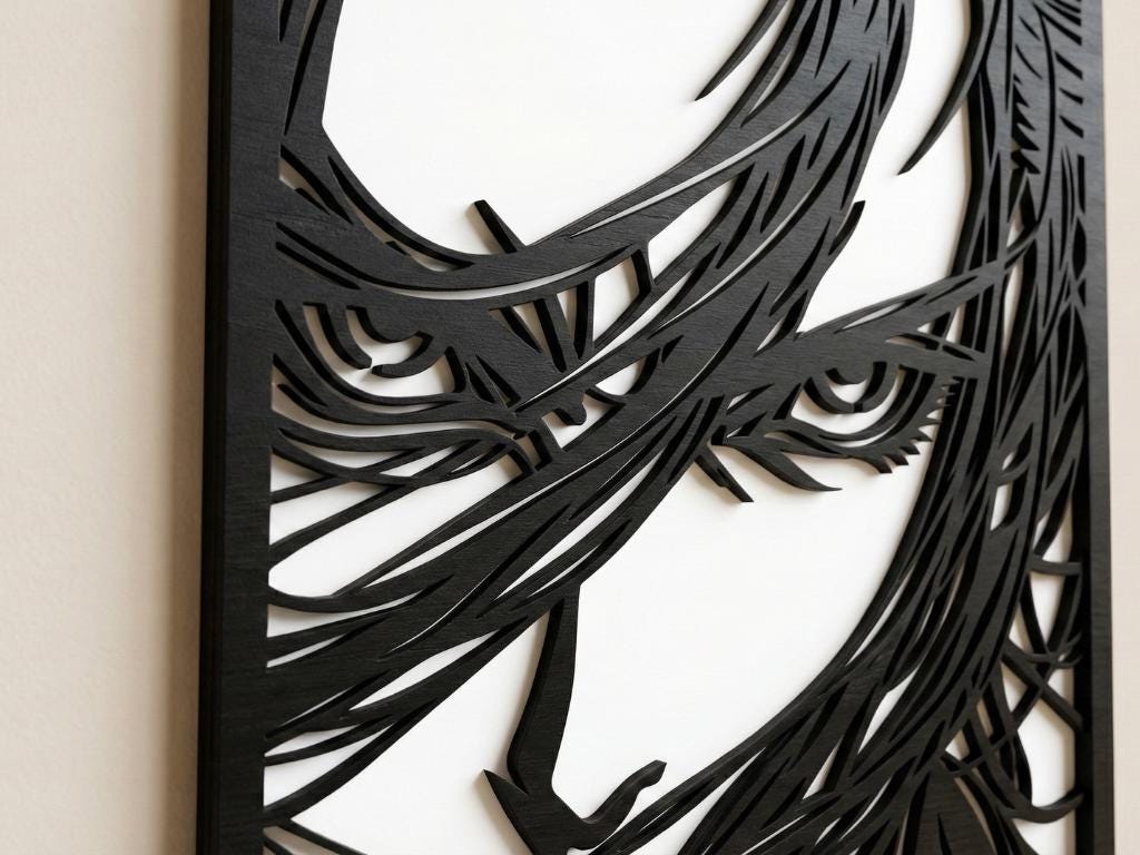 Laser Cut Anime Wall Art Decor – Eren Yeager | Flow-Line Art Black Frame | SVG AI DXF dwg Files