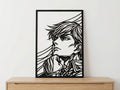 Laser Cut Anime Wall Art Decor – Erwin Smith | Flow-Line Art Black Frame | SVG AI DXF dwg Files