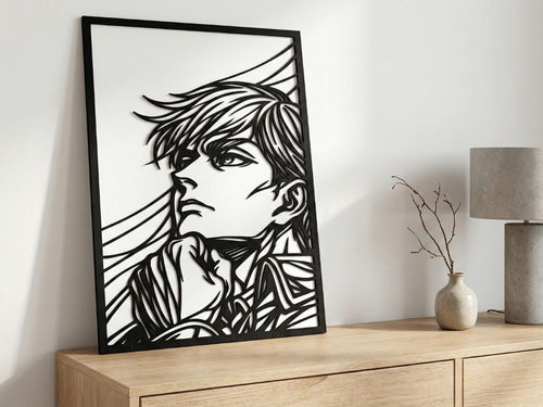 Laser Cut Anime Wall Art Decor – Erwin Smith | Flow-Line Art Black Frame | SVG AI DXF dwg Files