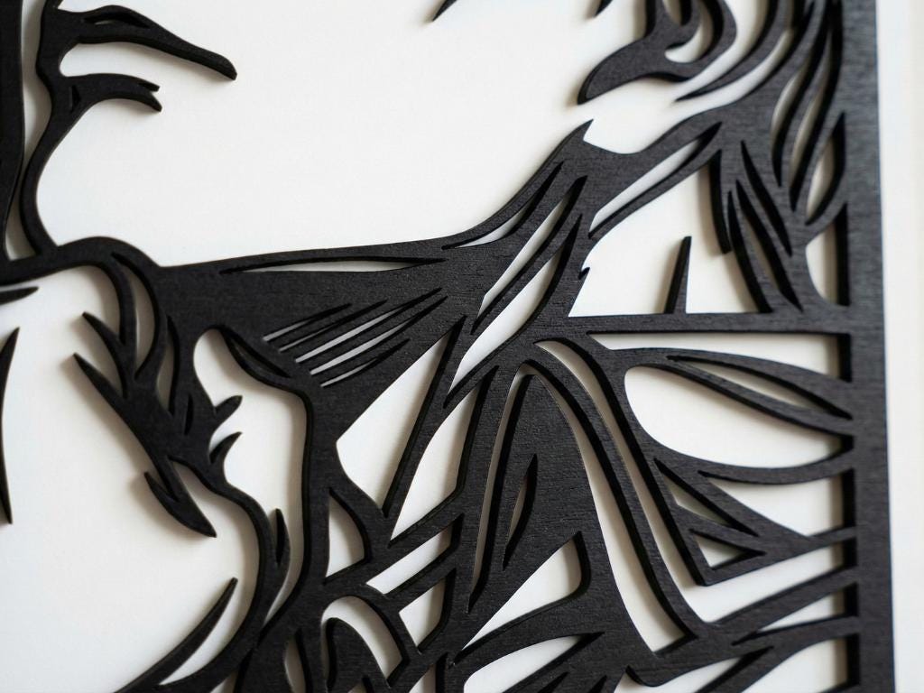 Laser Cut Anime Wall Art Decor – Erwin Smith | Flow-Line Art Black Frame | SVG AI DXF dwg Files