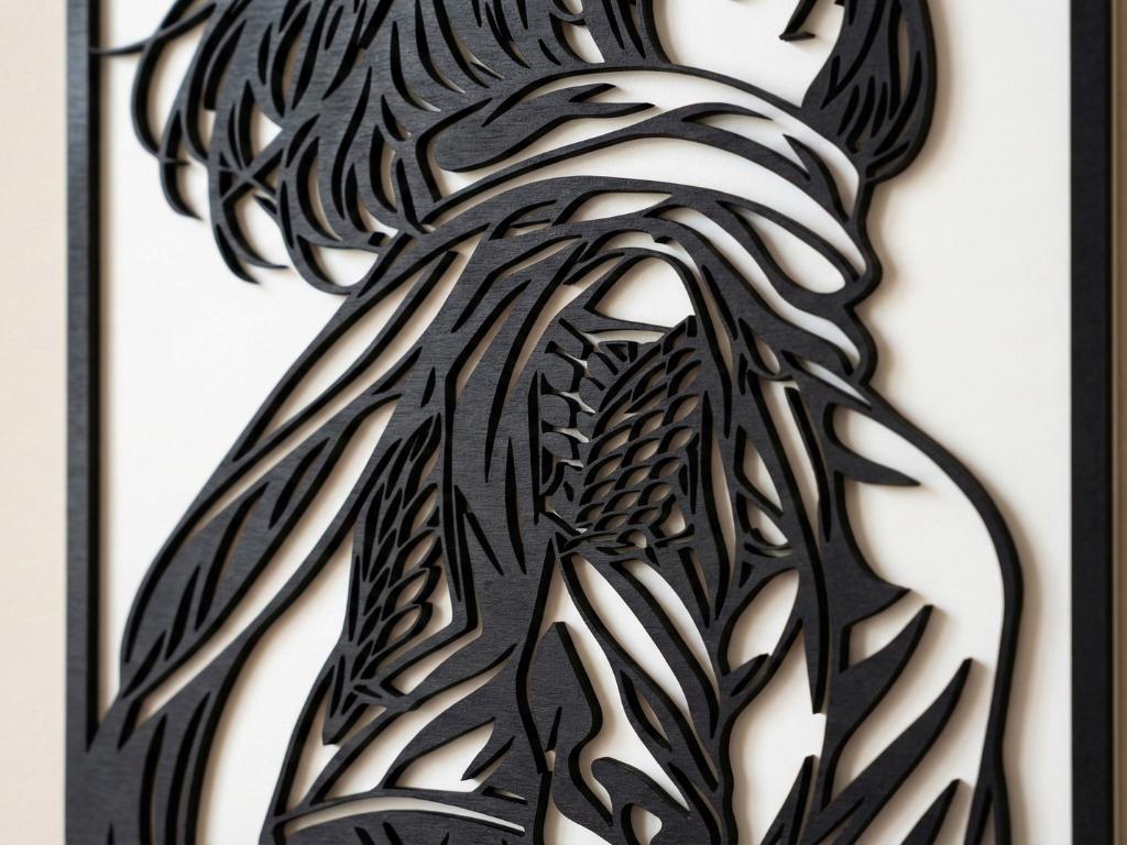Laser Cut Anime Wall Art Decor – Mikasa Ackerman | Flow-Line Art Black Frame | SVG AI DXF dwg Files