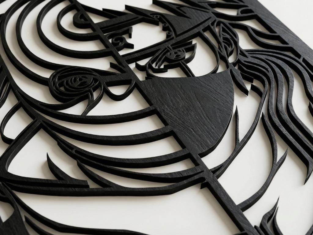 Laser Cut Anime Wall Art Decor – Obito and Kakashi | Flow-Line Art Black Frame | SVG AI DXF dwg Files