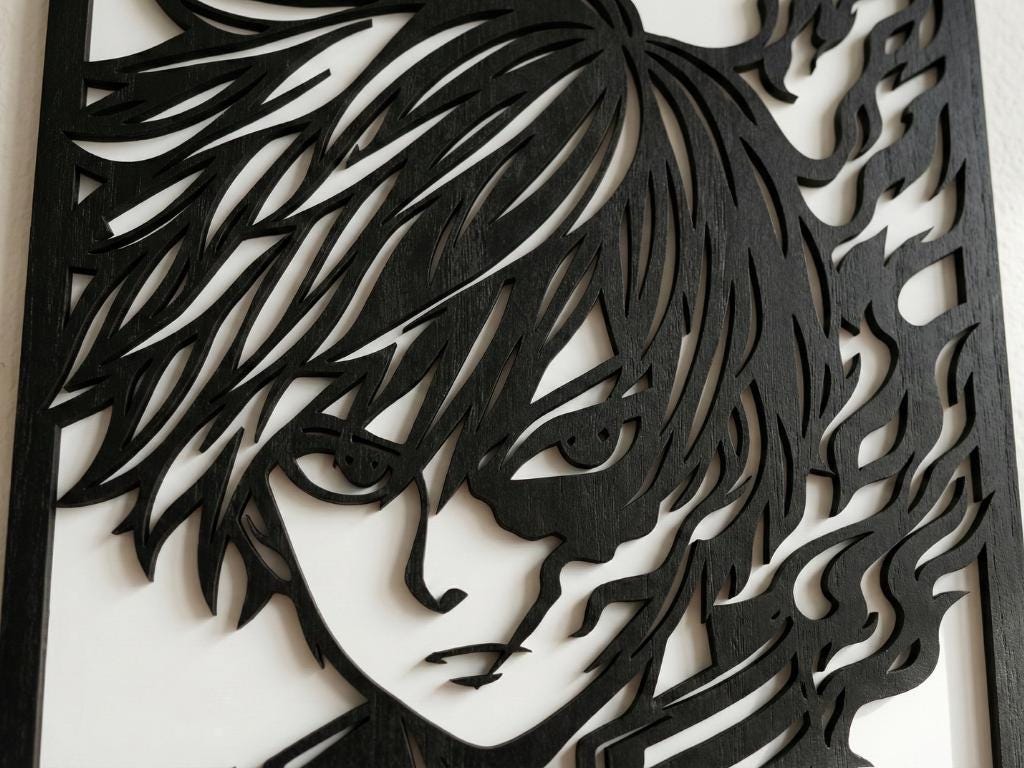 Laser Cut Anime Wall Art Decor – Shoto Todoroki | Flow-Line Art Black Frame | SVG AI DXF dwg Files