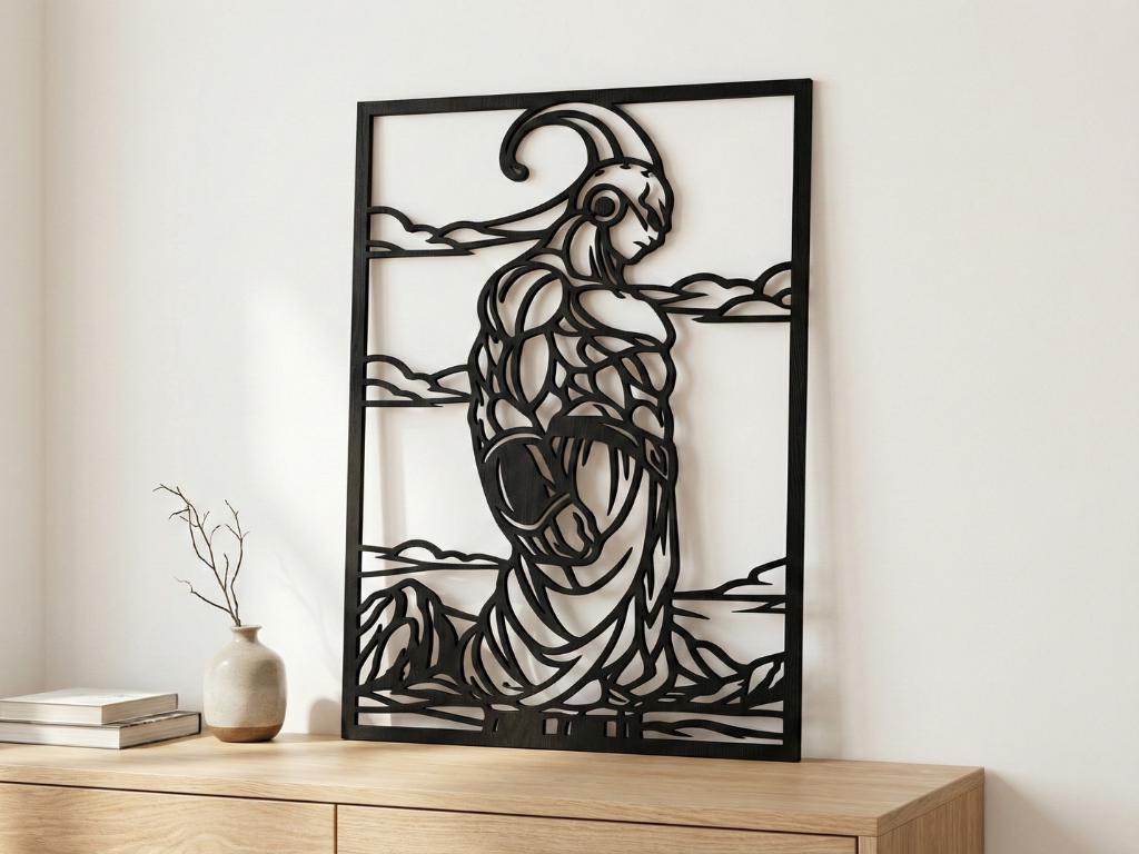 Laser Cut Anime Wall Art Decor – Super Boo | Flow-Line Art Black Frame | SVG AI DXF dwg Files