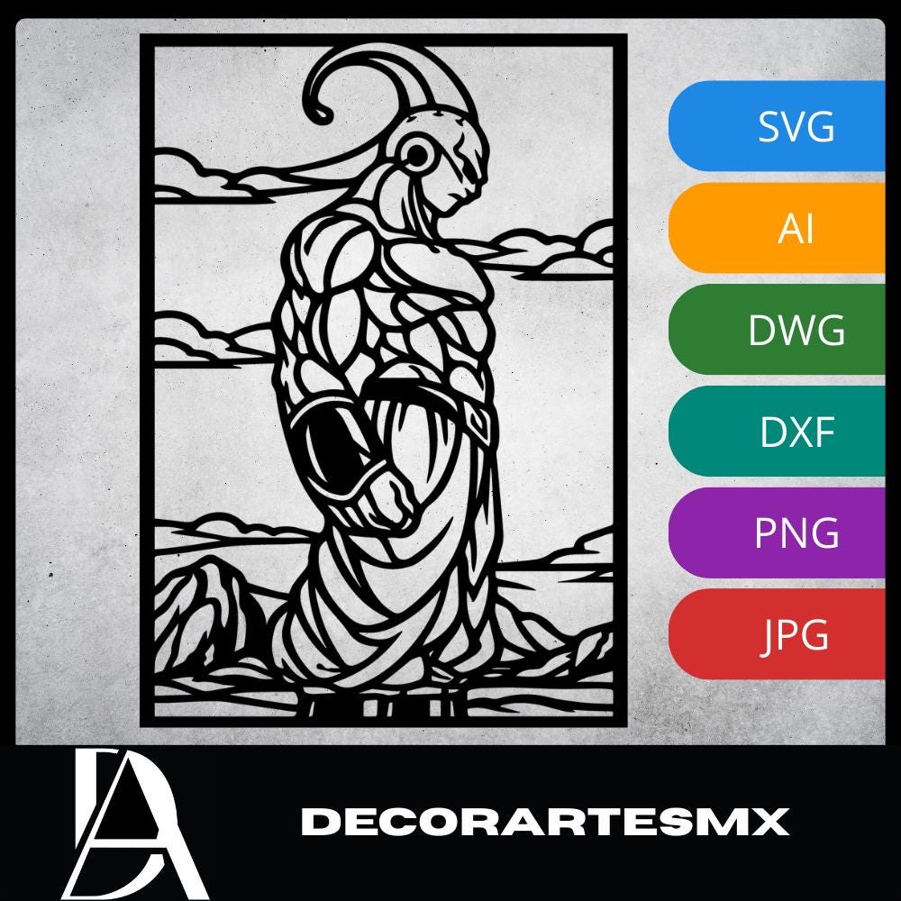Laser Cut Anime Wall Art Decor – Super Boo | Flow-Line Art Black Frame | SVG AI DXF dwg Files