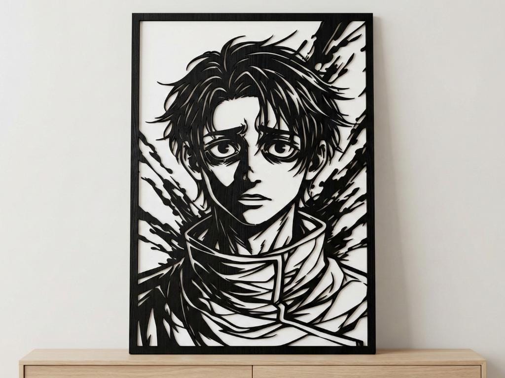 Laser Cut Anime Wall Art Decor – Yuta Okkotsu | Flow-Line Art Black Frame | SVG AI DXF dwg Files
