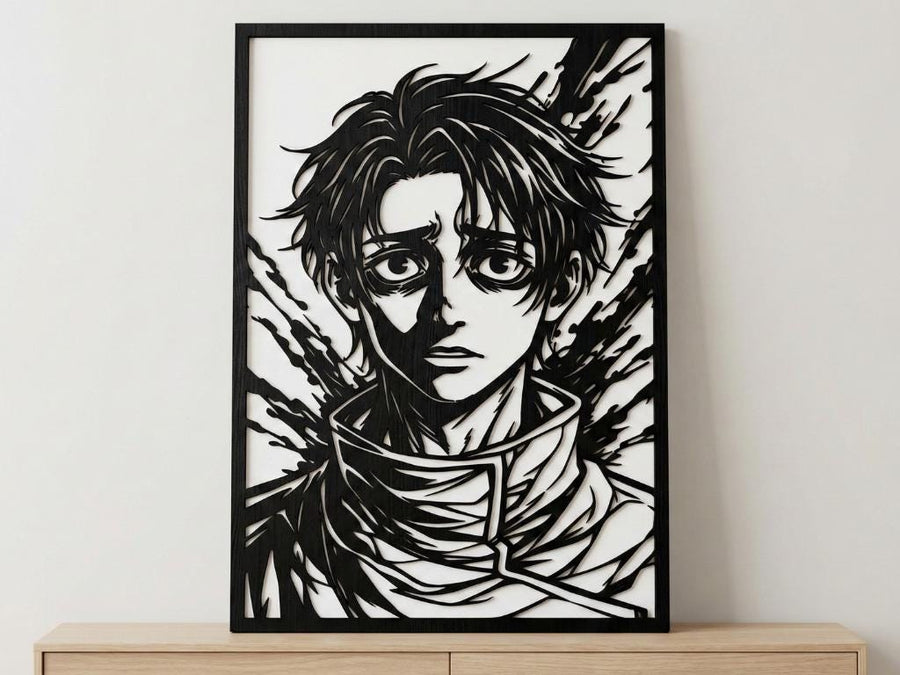 Arte Decorativo de Pared Anime para Corte Láser – Yuta Okkotsu | Flow-Line Art con Marco Negro | Archivos SVG AI DXF DWG PNG JPG