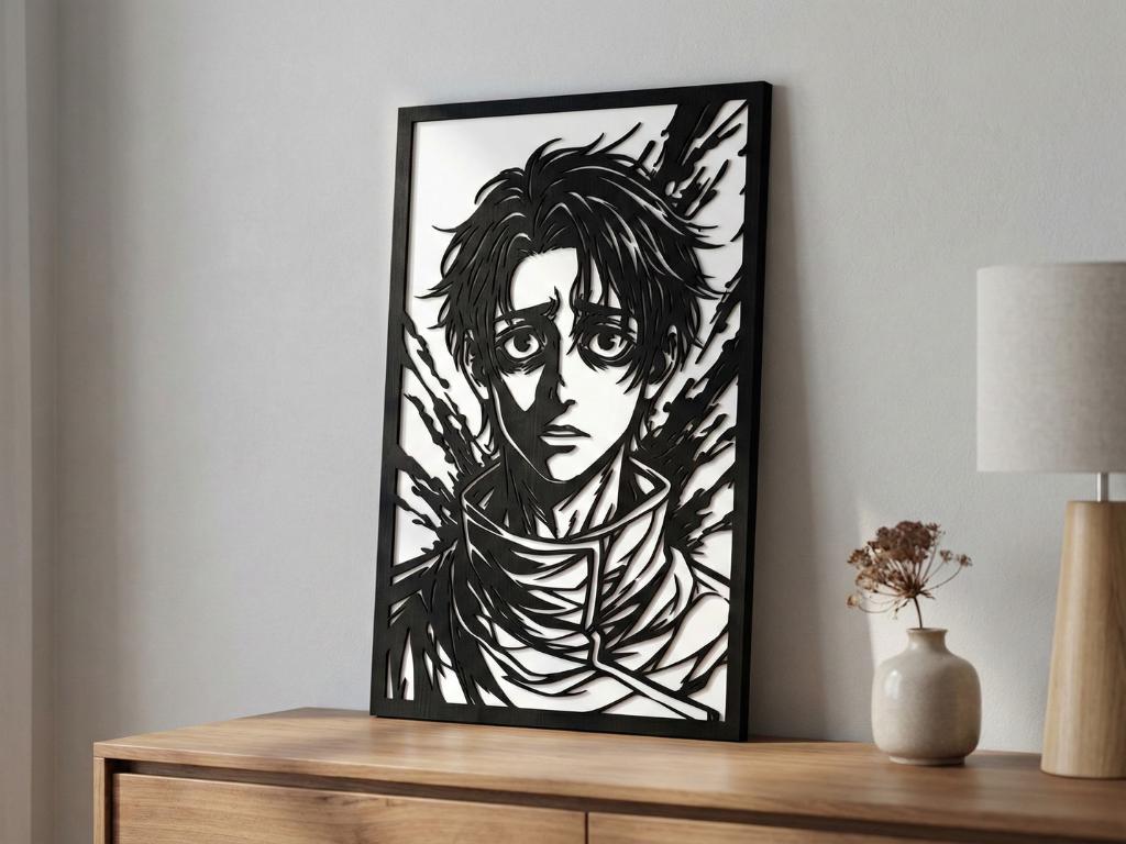 Laser Cut Anime Wall Art Decor – Yuta Okkotsu | Flow-Line Art Black Frame | SVG AI DXF dwg Files