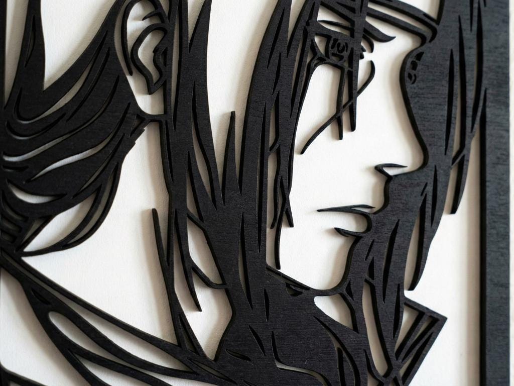 Laser Cut Anime Wall Art Decor – Itachi 2 | Flow-Line Art Black Frame | SVG AI DXF dwg Files