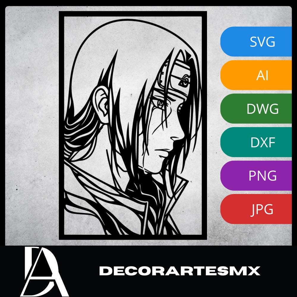 Laser Cut Anime Wall Art Decor – Itachi 2 | Flow-Line Art Black Frame | SVG AI DXF dwg Files