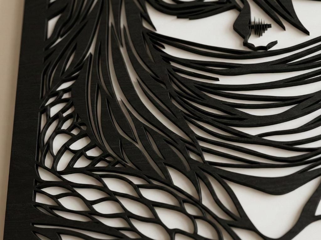 Laser Cut Anime Wall Art Decor – Obanai Iguro | Flow-Line Art Black Frame | SVG AI DXF dwg Files