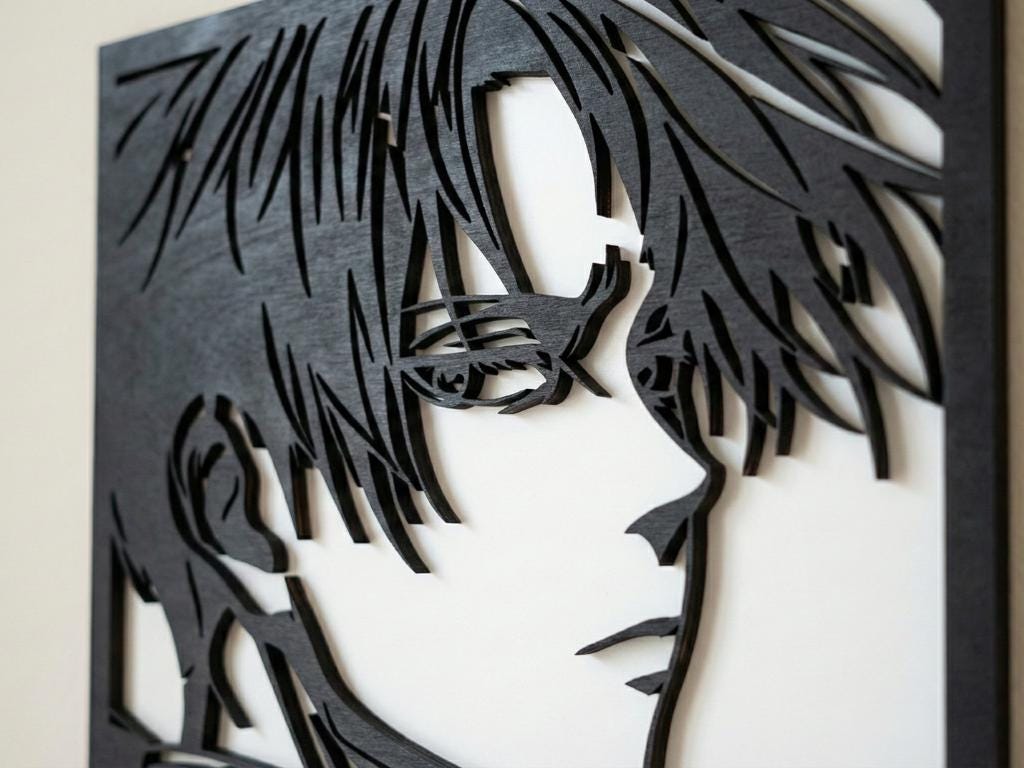 Laser Cut Anime Wall Art Decor – Levi Ackerman | Flow-Line Art Black Frame | SVG AI DXF dwg Files