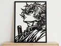 Laser Cut Anime Wall Art Decor – Sanemi Shinazugawa | Flow-Line Art Black Frame | SVG AI DXF dwg Files