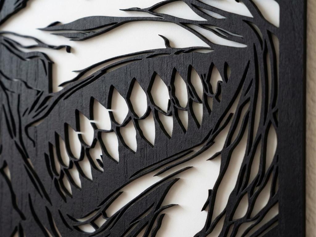 Laser Cut Anime Wall Art Decor – Statue of God | Flow-Line Art Black Frame | SVG AI DXF dwg Files