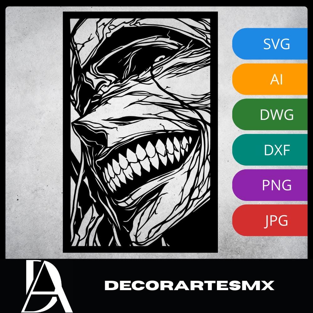 Laser Cut Anime Wall Art Decor – Statue of God | Flow-Line Art Black Frame | SVG AI DXF dwg Files