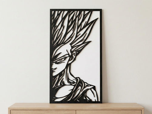 Laser Cut Anime Wall Art Decor – Gohan SSJ2 | Flow-Line Art Black Frame | SVG AI DXF dwg Files