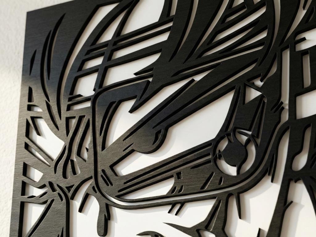 Laser Cut Anime Wall Art Decor – Bardock | Flow-Line Art Black Frame | SVG AI DXF dwg Files