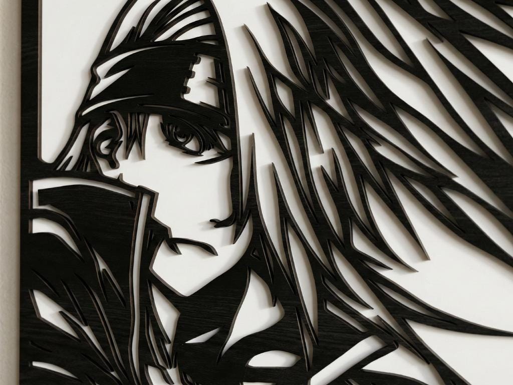Laser Cut Anime Wall Art Decor – Deidara | Flow-Line Art Black Frame | SVG AI DXF dwg Files