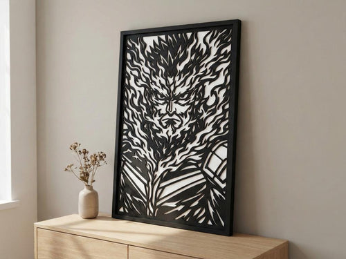 Laser Cut Anime Wall Art Decor – Endeavor | Flow-Line Art Black Frame | SVG AI DXF dwg Files