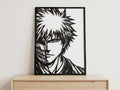 Laser Cut Anime Wall Art Decor – Ichigo Kurosaki 2 | Flow-Line Art Black Frame | SVG AI DXF dwg Files