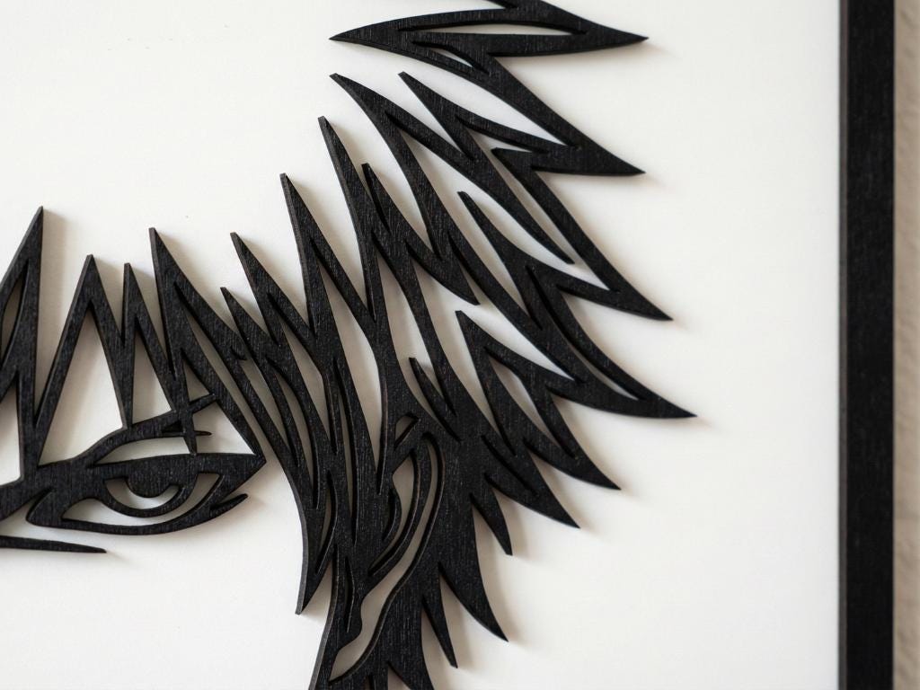 Laser Cut Anime Wall Art Decor – Ichigo Kurosaki 2 | Flow-Line Art Black Frame | SVG AI DXF dwg Files