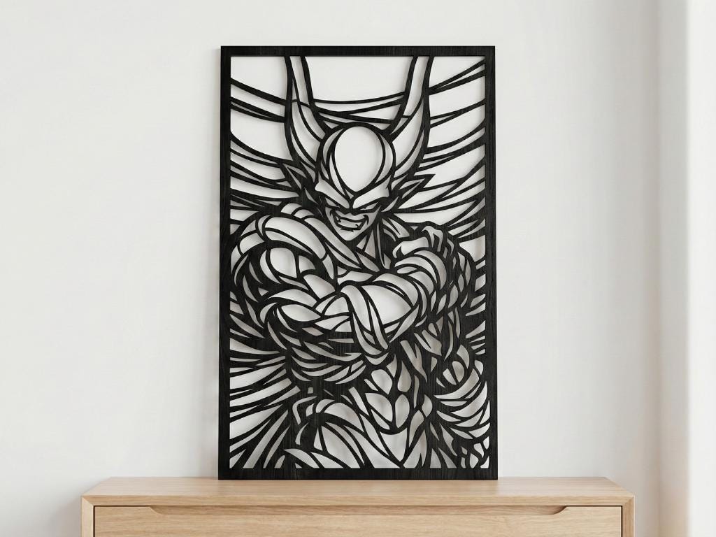 Laser Cut Anime Wall Art Decor – Janemba | Flow-Line Art Black Frame | SVG AI DXF dwg Files
