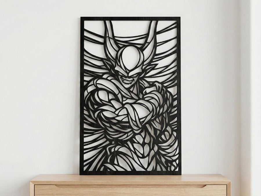 Arte Decorativo de Pared Anime para Corte Láser – Janemba | Flow-Line Art con Marco Negro | Archivos SVG AI DXF DWG PNG JPG