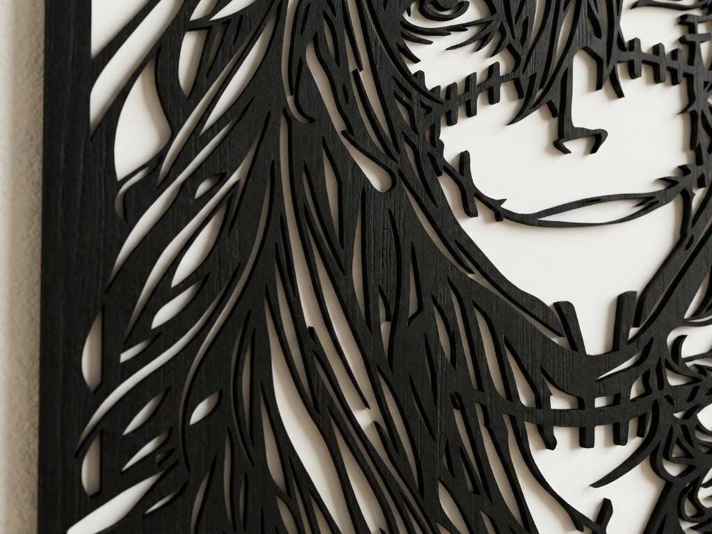 Laser Cut Anime Wall Art Decor – Mahito | Flow-Line Art Black Frame | SVG AI DXF dwg Files