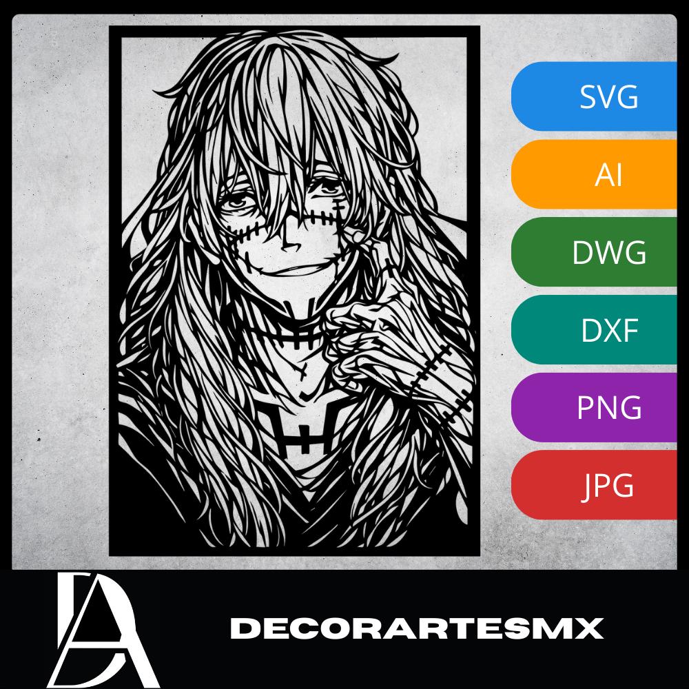 Laser Cut Anime Wall Art Decor – Mahito | Flow-Line Art Black Frame | SVG AI DXF dwg Files