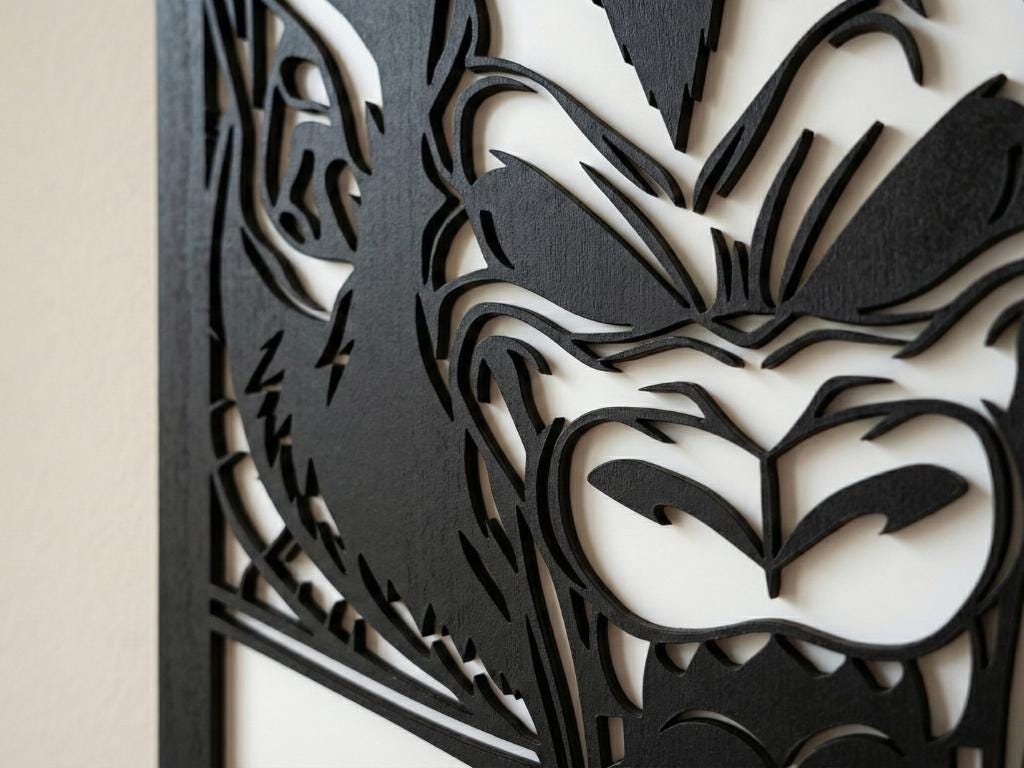 Laser Cut Anime Wall Art Decor – Ozaru | Flow-Line Art Black Frame | SVG AI DXF dwg Files