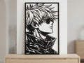 Laser Cut Anime Wall Art Decor – Satoru Gojo | Flow-Line Art Black Frame | SVG AI DXF dwg Files