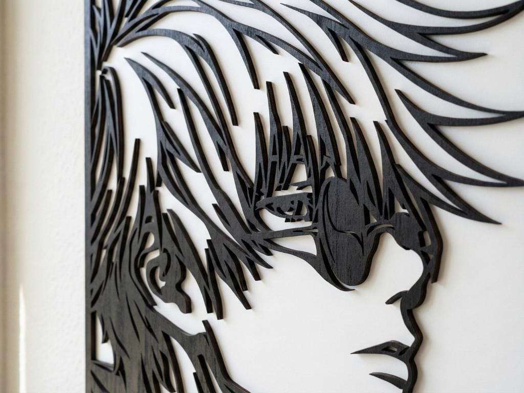 Laser Cut Anime Wall Art Decor – Satoru Gojo | Flow-Line Art Black Frame | SVG AI DXF dwg Files