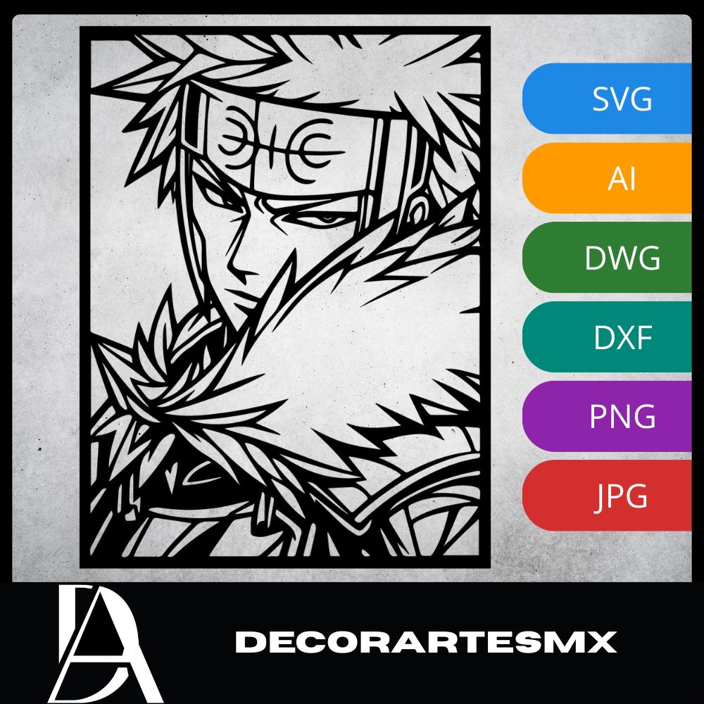 Laser Cut Anime Wall Art Decor – Tobirama Senju | Flow-Line Art Black Frame | SVG AI DXF dwg Files