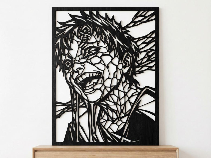 Arte Decorativo de Pared Anime para Corte Láser – Gaara | Flow-Line Art con Marco Negro | Archivos SVG AI DXF DWG PNG JPG