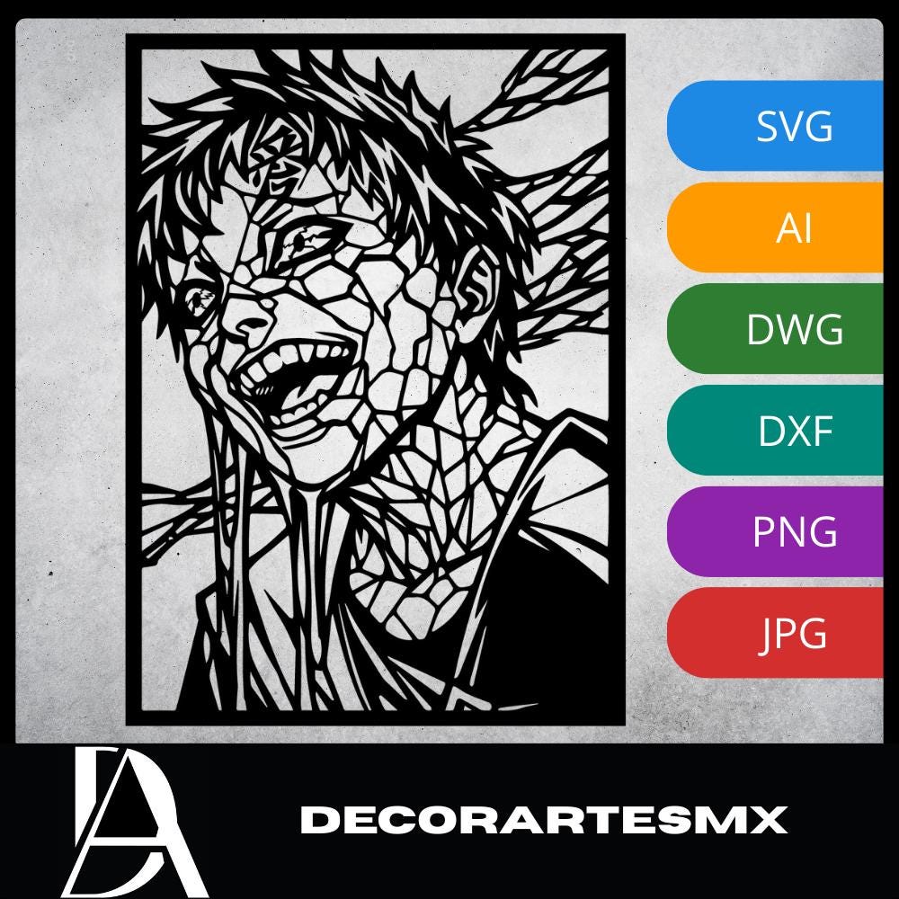 Laser Cut Anime Wall Art Decor – Gaara | Flow-Line Art Black Frame | SVG AI DXF dwg Files