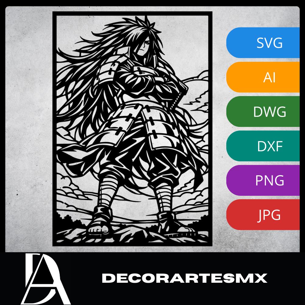 Laser Cut Anime Wall Art Decor – Madara Uchiha | Flow-Line Art Black Frame | SVG AI DXF dwg Files