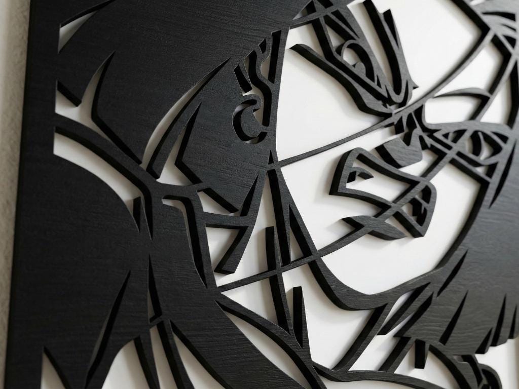 Laser Cut Anime Wall Art Decor – Android 17 | Flow-Line Art Black Frame | SVG AI DXF dwg Files