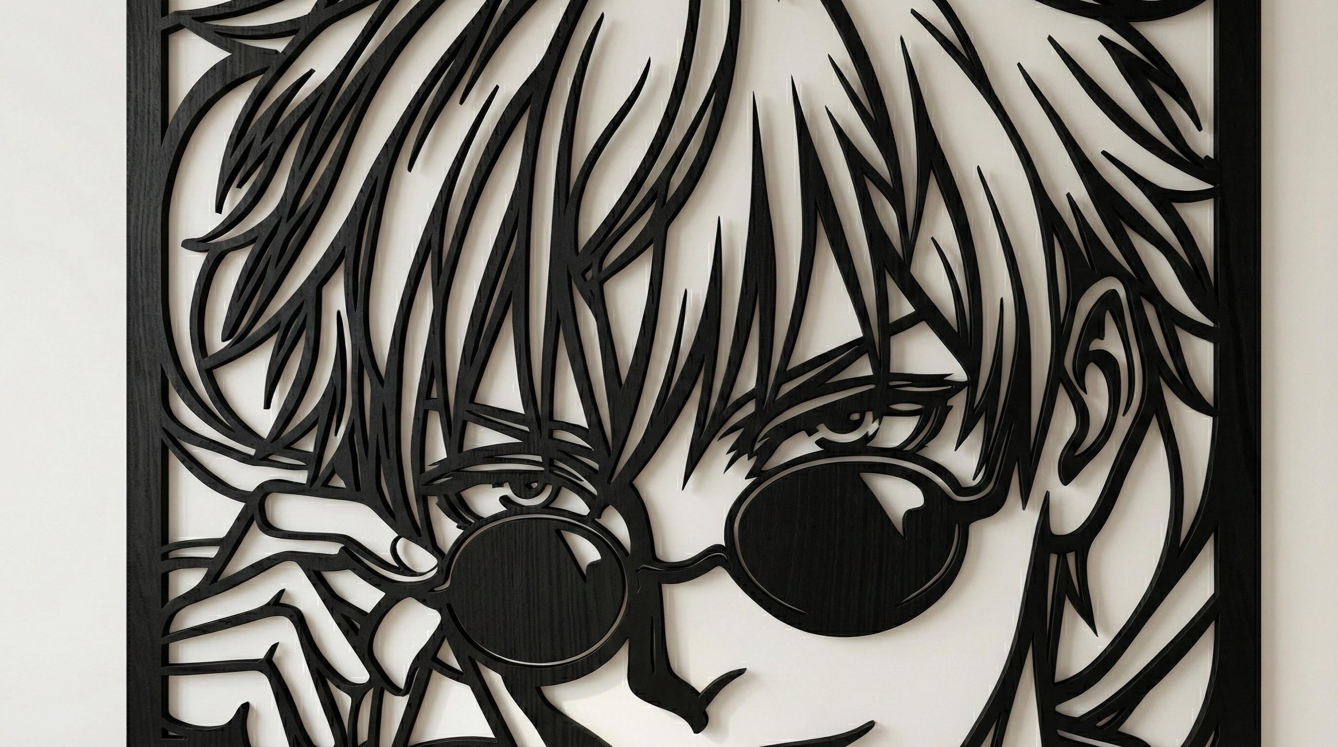 Laser Cut Anime Wall Art Decor – Gojo | Flow-Line Art Black Frame | SVG AI DXF dwg Files